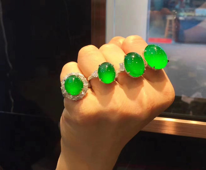 Genuine Imperial Jadeite Jade Rings with Diamond