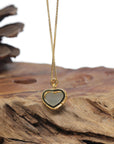 Baikalla "Heart" 18K Yellow Gold Icy White-Green Jadeite Jade Pendant W/ Natural Diamonds