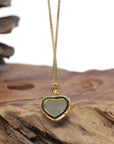 Baikalla "Heart" 18K Yellow Gold Icy White-Green Jadeite Jade Pendant W/ Natural Diamonds
