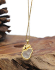 Baikalla "Hulu" 18K Yellow Gold Icy White Jadeite Jade Pendant W/ Natural Diamonds & Fox Bail
