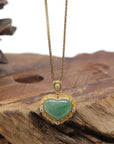 Baikalla "Heart" 18K Green Jadeite Jade Pendant W/ Natural Diamonds