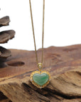 Baikalla "Heart" 18K Yellow Gold Icy Apple-Green W/ Vibrant Green Flowers Jadeite Jade Pendant W/ Natural Diamonds