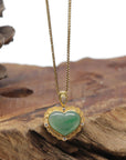 Baikalla "Heart" 18K Green Jadeite Jade Pendant W/ Natural Diamonds