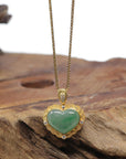 Baikalla "Heart" 18K Green Jadeite Jade Pendant W/ Natural Diamonds