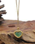 Baikalla "Heart" 18K Yellow Gold Icy Apple-Green W/ Vibrant Green Flowers Jadeite Jade Pendant W/ Natural Diamonds