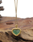 Baikalla "Heart" 18K Green Jadeite Jade Pendant W/ Natural Diamonds