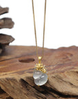 Baikalla "Hulu" 18K Yellow Gold Icy White Jadeite Jade Pendant W/ Natural Diamonds & Fox Bail