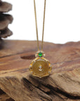 Baikalla "Ping An Kou" 18K Yellow Gold Brown-ish Yellow Jadeite Jade Pendant W/ Natural Diamonds & Imperial Green Jade