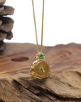 Baikalla "Ping An Kou" 18K Yellow Gold Brown-ish Yellow Jadeite Jade Pendant W/ Natural Diamonds & Imperial Green Jade