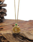 Baikalla "Ping An Kou" 18K Yellow Gold Brown-ish Yellow Jadeite Jade Pendant W/ Natural Diamonds & Imperial Green Jade
