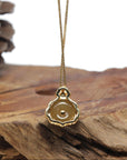 Baikalla "Ping An Kou" 18K Yellow Gold Brown-ish Yellow Jadeite Jade Pendant W/ Natural Diamonds & Imperial Green Jade