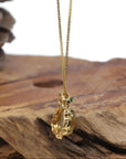 Baikalla "Ping An Kou" 18K Yellow Gold Brown-ish Yellow Jadeite Jade Pendant W/ Natural Diamonds & Imperial Green Jade
