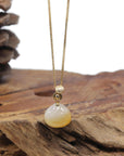 Baikalla "Bao" 18K Yellow Gold Natural White & Yellow Jadeite Jade Pendant W/ Bao Basket Bail