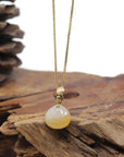 Baikalla "Bao" 18K Yellow Gold Natural White & Yellow Jadeite Jade Pendant W/ Bao Basket Bail