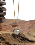 Baikalla "Heart" 18K Yellow Gold Icy Light Green Jadeite Jade Pendant W/ Natural Diamond