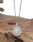 Baikalla "Ping An Kou" (Good Luck Button) 18K White Gold Natural Icy White Jadeite Jade Pendant W/ Natural Diamonds