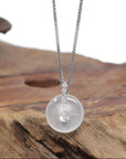 Baikalla "Ping An Kou" (Good Luck Button) 18K White Gold Natural Icy White Jadeite Jade Pendant W/ Natural Diamonds