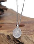 Baikalla "Ping An Kou" (Good Luck Button) 18K White Gold Natural Icy White Jadeite Jade Pendant W/ Natural Diamonds