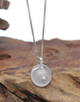 Baikalla "Ping An Kou" (Good Luck Button) 18K White Gold Natural Icy White Jadeite Jade Pendant W/ Natural Diamonds