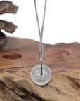 Baikalla "Ping An Kou" (Good Luck Button) 18K White Gold Natural Icy White Jadeite Jade Pendant W/ Natural Diamonds