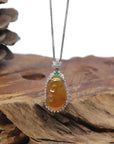 Baikalla "Ruyi" 18K White Gold Natural Icy Orange-Red Jadeite Jade Pendant W/ Natural Diamonds & Imperial Green Jade