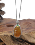 Baikalla "Ruyi" 18K White Gold Natural Icy Orange-Red Jadeite Jade Pendant W/ Natural Diamonds & Imperial Green Jade