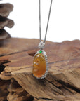 Baikalla "Ruyi" 18K White Gold Natural Icy Orange-Red Jadeite Jade Pendant W/ Natural Diamonds & Imperial Green Jade