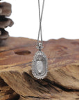 Baikalla "Ruyi" 18K White Gold Natural Icy Orange-Red Jadeite Jade Pendant W/ Natural Diamonds & Imperial Green Jade