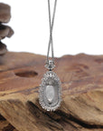 Baikalla "Ruyi" 18K White Gold Natural Icy Orange-Red Jadeite Jade Pendant W/ Natural Diamonds & Imperial Green Jade