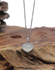 Baikalla "Heart" 18K White Gold Natural Icy White-Green Jadeite Jade Pendant W/ Natural Diamonds