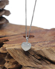 Baikalla "Heart" 18K White Gold Natural Icy White-Green Jadeite Jade Pendant W/ Natural Diamonds