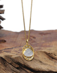 Baikalla "Happy Buddha" 18K Yellow Gold Natural Icy White Jadeite Jade Pendant W/ Natural Diamonds