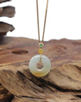 Baikalla "Ping An Kou" (Good Luck Button) 18K Yellow Gold Natural Icy White-Green & Yellow Jadeite Jade Pendant W/ Natural Diamonds