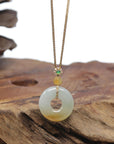 Baikalla "Ping An Kou" (Good Luck Button) 18K Yellow Gold Natural Icy White-Green & Yellow Jadeite Jade Pendant W/ Natural Diamonds