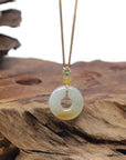 Baikalla "Ping An Kou" (Good Luck Button) 18K Yellow Gold Natural Icy White-Green & Yellow Jadeite Jade Pendant W/ Natural Diamonds
