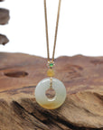 Baikalla "Ping An Kou" (Good Luck Button) 18K Yellow Gold Natural Icy White-Green & Yellow Jadeite Jade Pendant W/ Natural Diamonds