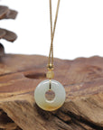 Baikalla "Ping An Kou" (Good Luck Button) 18K Yellow Gold Natural Icy White-Green & Yellow Jadeite Jade Pendant W/ Natural Diamonds