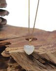 Baikalla "Heart" 18K Yellow Gold Natural Icy White-Green Jadeite Jade Pendant W/ Natural Diamonds