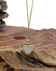 Baikalla "Heart" 18K Yellow Gold Natural Icy White-Green Jadeite Jade Pendant W/ Natural Diamonds