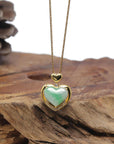 Baikalla "Heart" 18K Yellow Gold Natural Vibrant Green Jadeite Jade Pendant W/ Natural Diamonds
