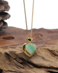 Baikalla "Heart" 18K Yellow Gold Natural Vibrant Green Jadeite Jade Pendant W/ Natural Diamonds
