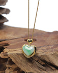 Baikalla "Heart" 18K Yellow Gold Natural Vibrant Green Jadeite Jade Pendant W/ Natural Diamonds