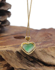 Baikalla "Heart" 18K Yellow Gold Natural Vibrant Green Jadeite Jade Pendant W/ Natural Diamonds