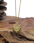 Baikalla 18K Yellow Gold Natural Icy Yellow-Green "Ruyi Heart" Jadeite Jade Pendant W/ Natural Diamonds