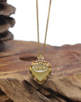 Baikalla 18K Yellow Gold Natural Icy Yellow-Green "Ruyi Heart" Jadeite Jade Pendant W/ Natural Diamonds