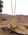 Baikalla 18K Yellow Gold Natural Icy Yellow-Green "Ruyi Heart" Jadeite Jade Pendant W/ Natural Diamonds