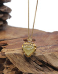 Baikalla 18K Yellow Gold Natural Icy Yellow-Green "Ruyi Heart" Jadeite Jade Pendant W/ Natural Diamonds
