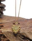 Baikalla 18K Yellow Gold Natural Icy Yellow-Green "Ruyi Heart" Jadeite Jade Pendant W/ Natural Diamonds