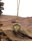 Baikalla 18K Yellow Gold Natural Icy Yellow-Green "Ruyi Heart" Jadeite Jade Pendant W/ Natural Diamonds