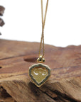 Baikalla 18K Yellow Gold Natural Icy Yellow-Green "Ruyi Heart" Jadeite Jade Pendant W/ Natural Diamonds